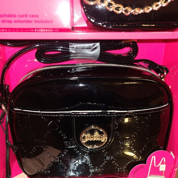 Black licorice camera crossbody bag w/matching coin purse gold accents - Picture 2 of 3